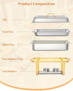 6 Pack Chafing Dishes for Buffet, Stainless Steel Catering Chafer with Lids, Pans & Fuel Holder, 8QT Food, alternate view 3