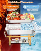 6 Pack Chafing Dishes for Buffet, Stainless Steel Catering Chafer with Lids, Pans & Fuel Holder, 8QT Food, alternate view 4