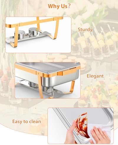 6 Pack Chafing Dishes for Buffet, Stainless Steel Catering Chafer with Lids, Pans & Fuel Holder, 8QT Food, alternate view 6