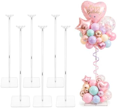 6-Pack Clear Acrylic Balloon Stand Kit, Adjustable Height 11.81 - 27.56 Inches, Reusable Balloon Stick Holder