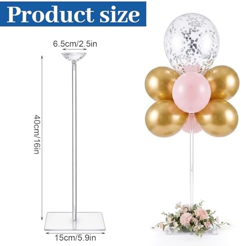 6 Pack Clear Acrylic Balloon Stand Kit Balloon Centerpieces for Tables 15.7 Inch in Clear, alternate view 2