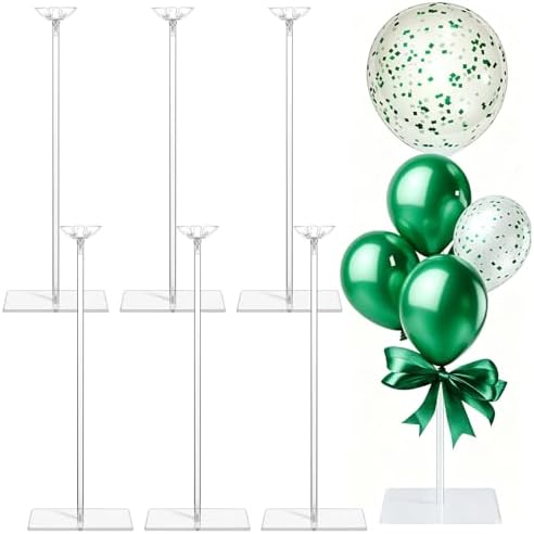 6 Pack Clear Acrylic Balloon Stands for Table Kit, Reusable 15.75 Inch, Balloon Stick with Base Centerpieces