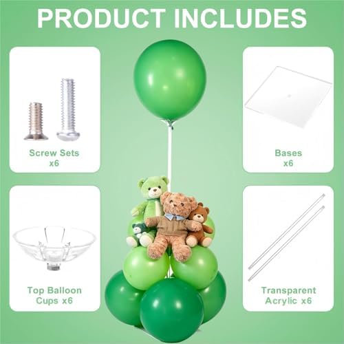 6 Pack Clear Acrylic Balloon Stands for Table Kit, Reusable 15.75 Inch, Balloon Stick with Base Centerpieces, alternate view