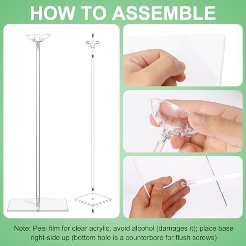 6 Pack Clear Acrylic Balloon Stands for Table Kit, Reusable 15.75 Inch, Balloon Stick with Base Centerpieces, alternate view