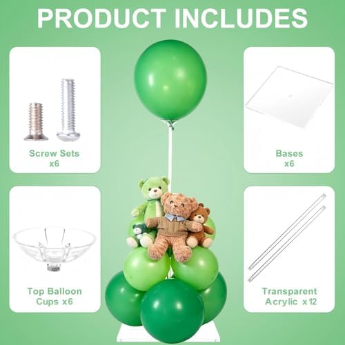 6 Pack Clear Acrylic Balloon Stands for Table, Reusable 23.6 Inch, Balloon Stick with Base Centerpieces Holders, alternate