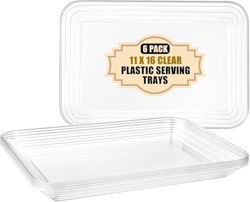 6-Pack Clear Serving Trays for Entertaining-16 x 11" Serving Platters for Snacks, Fruit, Cookies, Dessert