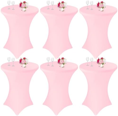 6 Pack Cocktail Spandex Tablecloth 32"x43" Pink Stretch Square Corners Cocktail Table Cover Fitted High Top