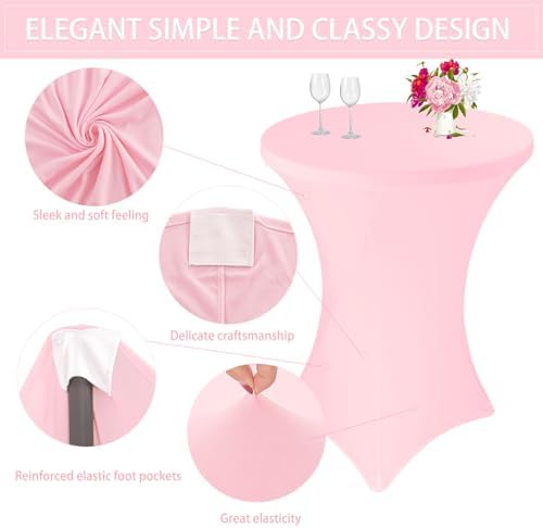 6 Pack Cocktail Spandex Tablecloth 32"x43" Pink Stretch Square Corners Cocktail Table Cover Fitted High Top, alternate view 3