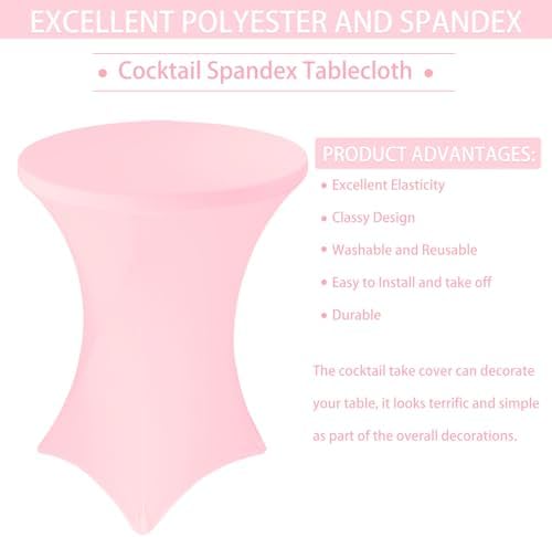 6 Pack Cocktail Spandex Tablecloth 32"x43" Pink Stretch Square Corners Cocktail Table Cover Fitted High Top, alternate view 4