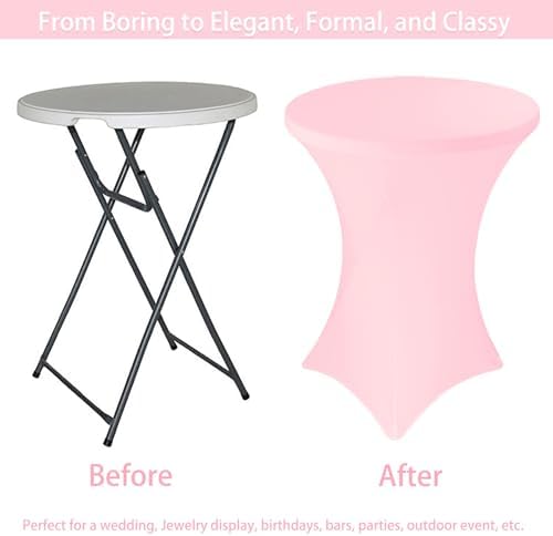 6 Pack Cocktail Spandex Tablecloth 32"x43" Pink Stretch Square Corners Cocktail Table Cover Fitted High Top, alternate view 5