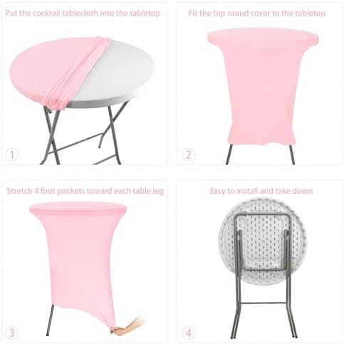 6 Pack Cocktail Spandex Tablecloth 32"x43" Pink Stretch Square Corners Cocktail Table Cover Fitted High Top, alternate view 6