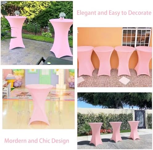 6 Pack Cocktail Spandex Tablecloth 32"x43" Pink Stretch Square Corners Cocktail Table Cover Fitted High Top, alternate view 7