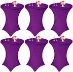 6 Pack Cocktail Spandex Tablecloth 32"x43" Purple Stretch Square Corners Cocktail Table Cover High Top Round