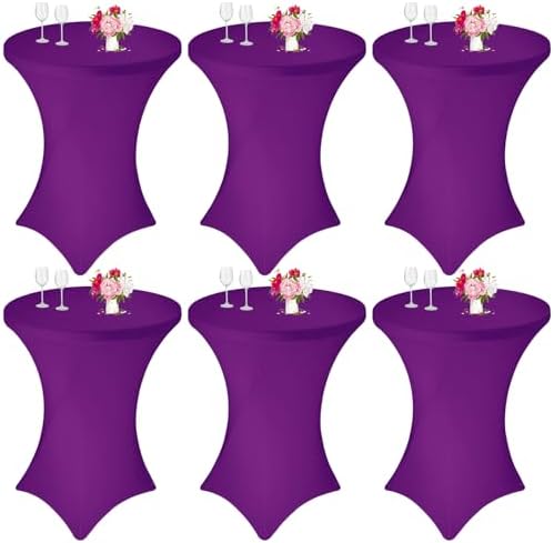 6 Pack Cocktail Spandex Tablecloth 32"x43" Purple Stretch Square Corners Cocktail Table Cover High Top Round