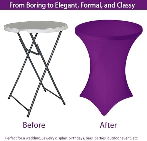 6 Pack Cocktail Spandex Tablecloth 32"x43" Purple Stretch Square Corners Cocktail Table Cover High Top Round, alternate view