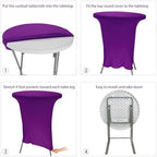 6 Pack Cocktail Spandex Tablecloth 32"x43" Purple Stretch Square Corners Cocktail Table Cover High Top Round, alternate view
