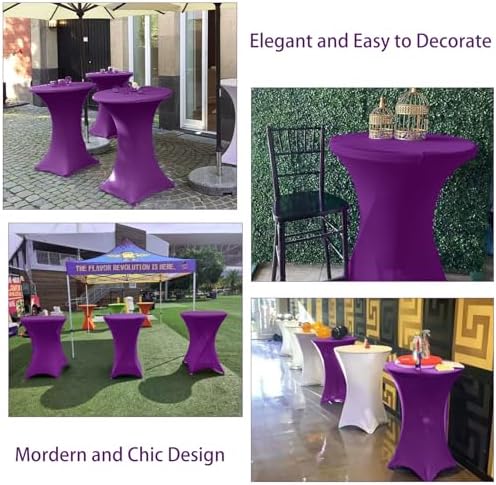 6 Pack Cocktail Spandex Tablecloth 32"x43" Purple Stretch Square Corners Cocktail Table Cover High Top Round, alternate view