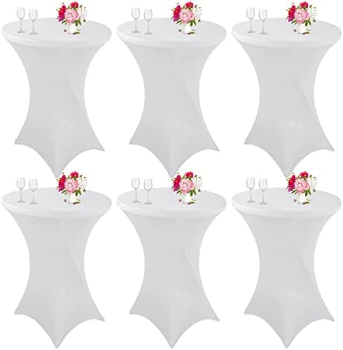 6 Pack Cocktail Spandex Tablecloth 32"x43" White Stretch Square Corners Cocktail Table Cover Fitted High Top