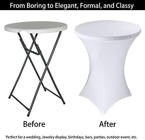 6 Pack Cocktail Spandex Tablecloth 32"x43" White Stretch Square Corners Cocktail Table Cover Fitted High Top, alternate view