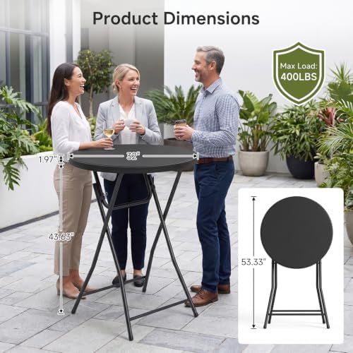 6 Pack Cocktail Table, 32 Inch Folding Table, High Top Round Tables, Black in Black, alternate view 5