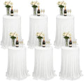 6 Pack Cocktail Table Tablecloth with Skirts 32 x 43Inch Soft Fabric Round High Top Table Cover Stretch Reusable