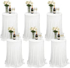 6 Pack Cocktail Table Tablecloth with Skirts 32 x 43Inch Soft Fabric Round High Top Table Cover Stretch Reusable