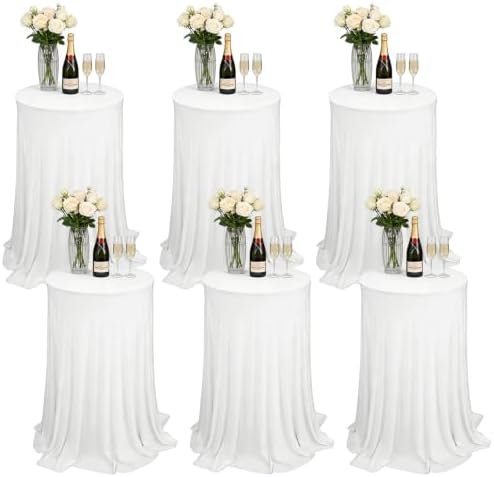 6 Pack Cocktail Table Tablecloth with Skirts 32 x 43Inch Soft Fabric Round High Top Table Cover Stretch Reusable