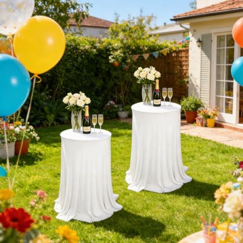 6 Pack Cocktail Table Tablecloth with Skirts 32 x 43Inch Soft Fabric Round High Top Table Cover Stretch Reusable, alternate