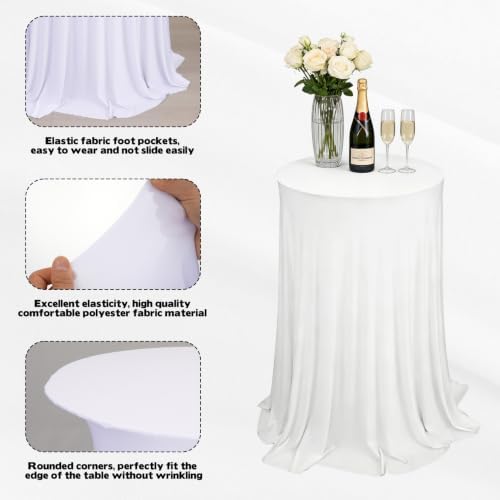 6 Pack Cocktail Table Tablecloth with Skirts 32 x 43Inch Soft Fabric Round High Top Table Cover Stretch Reusable, alternate