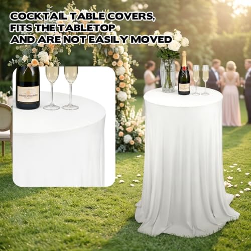 6 Pack Cocktail Table Tablecloth with Skirts 32 x 43Inch Soft Fabric Round High Top Table Cover Stretch Reusable, alternate