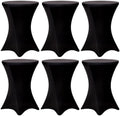 6 Pack Cocktail Tablecloth Bar Top Table Covers Round Black Spandex in Black