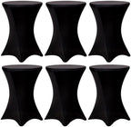 6 Pack Cocktail Tablecloth Bar Top Table Covers Round Black Spandex in Black
