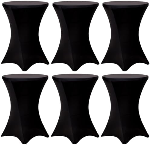 6 Pack Cocktail Tablecloth Bar Top Table Covers Round Black Spandex in Black