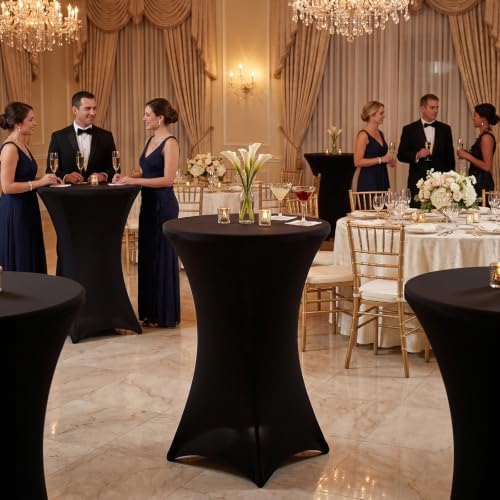 6 Pack Cocktail Tablecloth Bar Top Table Covers Round Black Spandex in Black, alternate view 2