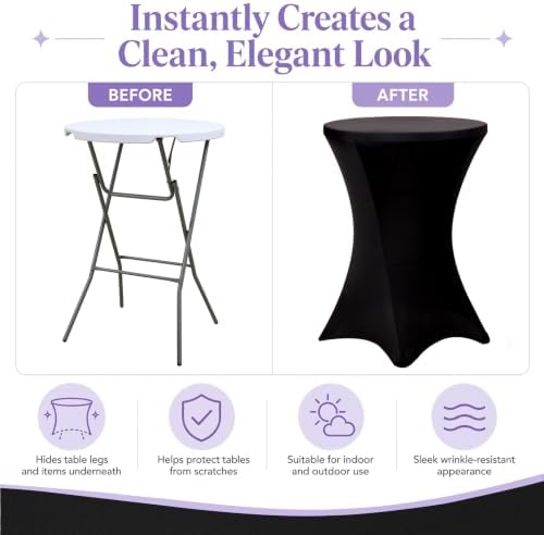 6 Pack Cocktail Tablecloth Bar Top Table Covers Round Black Spandex in Black, alternate view 4