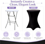 6 Pack Cocktail Tablecloth Bar Top Table Covers Round Black Spandex in Black, alternate view 4