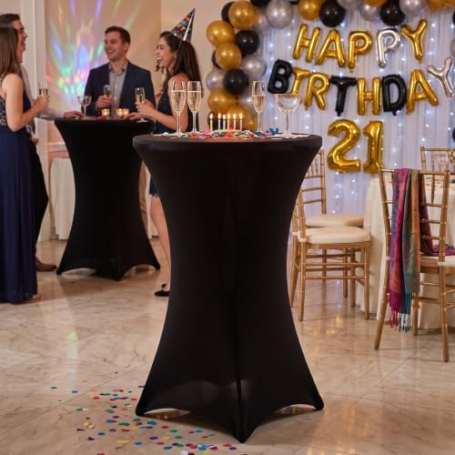 6 Pack Cocktail Tablecloth Bar Top Table Covers Round Black Spandex in Black, alternate view 6