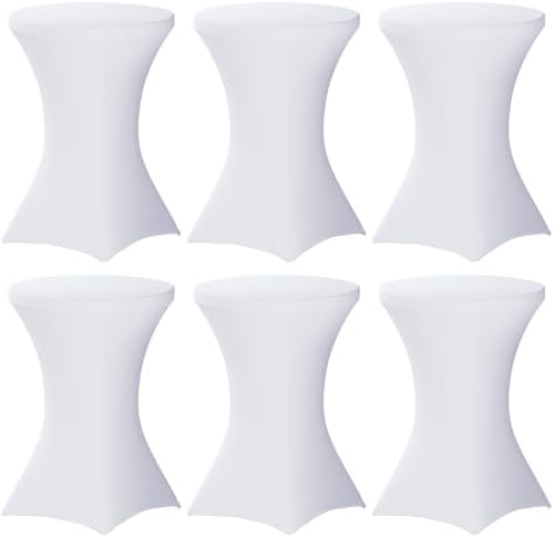 6 Pack Cocktail Tablecloth Bar Top Table Covers Round White Spandex in White