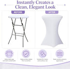 6 Pack Cocktail Tablecloth Bar Top Table Covers Round White Spandex in White, alternate view 4