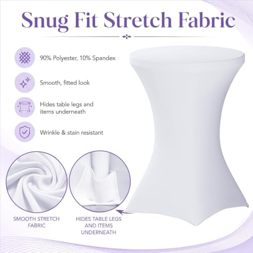 6 Pack Cocktail Tablecloth Bar Top Table Covers Round White Spandex in White, alternate view 5