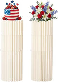 6-Pack Cream White Cylinder Stands For Party, Foldable Cardboard Columns with Acrylic Plates, Multi-Height