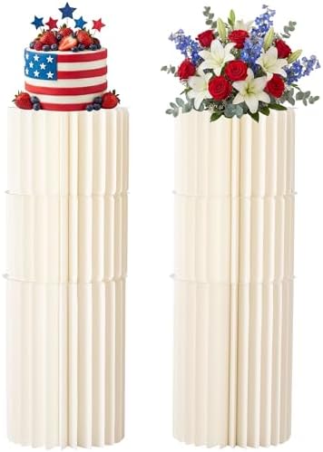 6-Pack Cream White Cylinder Stands For Party, Foldable Cardboard Columns with Acrylic Plates, Multi-Height