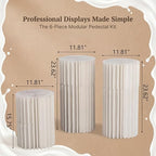 6-Pack Cream White Cylinder Stands For Party, Foldable Cardboard Columns with Acrylic Plates, Multi-Height, alternate view 3