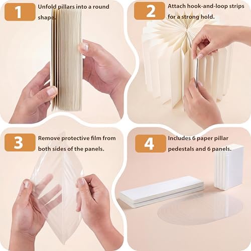 6-Pack Cream White Cylinder Stands For Party, Foldable Cardboard Columns with Acrylic Plates, Multi-Height, alternate view 4
