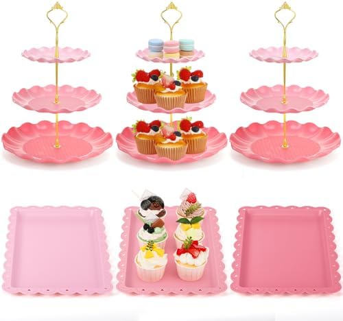 6 Pack Cupcake Stand Set 3 Pcs 3 Tier Gradient Dessert Table Display Stands Cookie Tray Rack 3 X14 in Rectangle