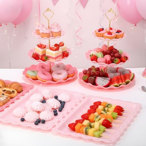 6 Pack Cupcake Stand Set 3 Pcs 3 Tier Gradient Dessert Table Display Stands Cookie Tray Rack 3 X14 in Rectangle, alternate