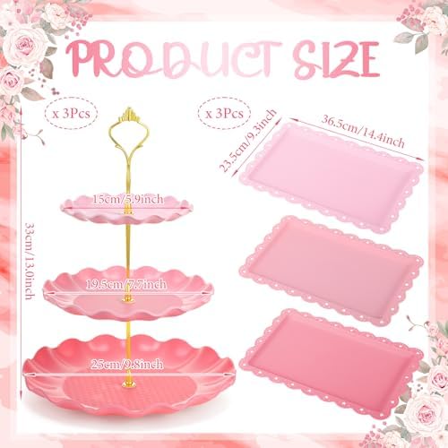 6 Pack Cupcake Stand Set 3 Pcs 3 Tier Gradient Dessert Table Display Stands Cookie Tray Rack 3 X14 in Rectangle, alternate