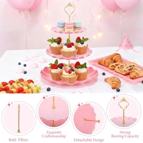 6 Pack Cupcake Stand Set 3 Pcs 3 Tier Gradient Dessert Table Display Stands Cookie Tray Rack 3 X14 in Rectangle, alternate