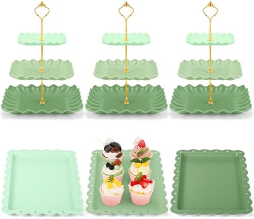 6 Pack Cupcake Stand Set 3 Pcs 3 Tier Gradient Dessert Table Display Stands Cookie Tray Rack 3 X14 in Rectangle