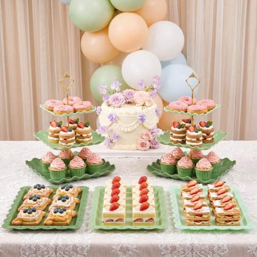 6 Pack Cupcake Stand Set 3 Pcs 3 Tier Gradient Dessert Table Display Stands Cookie Tray Rack 3 X14 in Rectangle, alternate